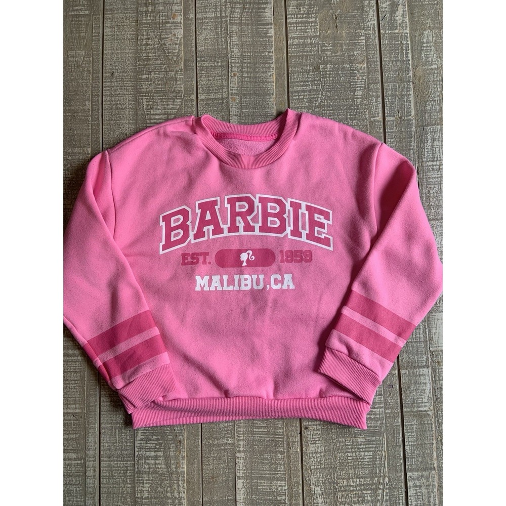 Barbie Pullover Sweatshirt Fuchsia Pink Malibu Soft Girls Size 6x Pit To Pit 15"